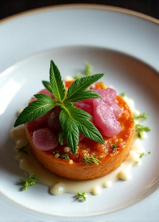 Artfully plated seasonal dish with microgreens